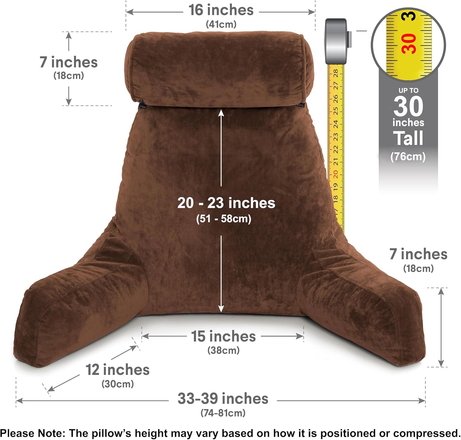 Husband Pillow XXL The Original for Adults - 30" Tall Backrest for Sitting Up in Bed - Firm Support Reading & Bed Rest Pillows for…