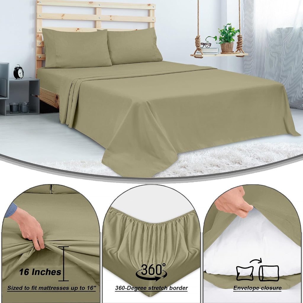 Royalelinens ROYALE LINENS 300 Thread Count 100% Long Staple Combed Cotton Sheet Set - 4 Piece Queen Bed Sheets - 1 Fitted, 1 Flat & 2 Pill…