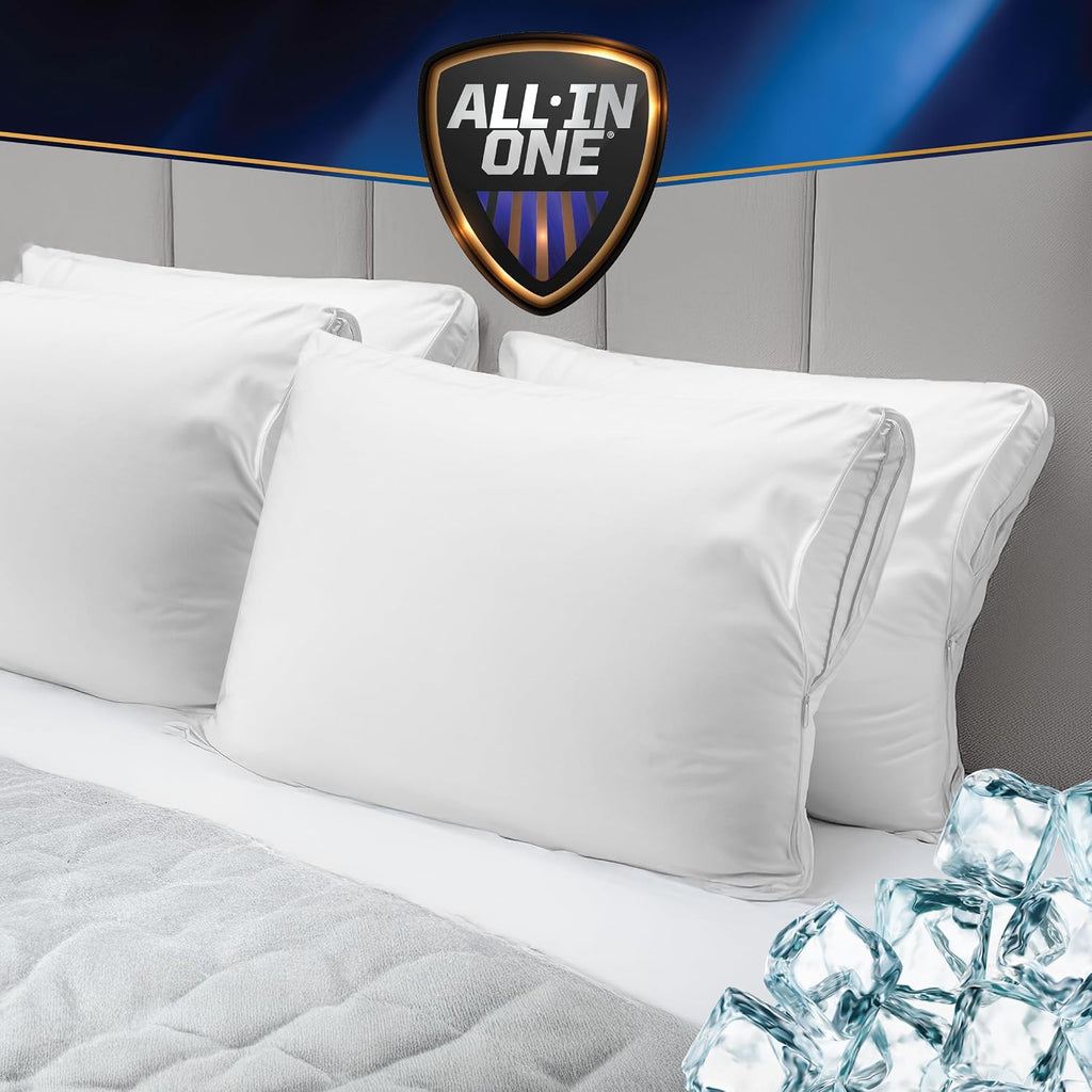 All-in-One Cool Chill Standard Size Pillow Protectors with Zipper, Set of 2 Soft Cooling Pillow Cases for Hot Sleepers, 20" x 28", White