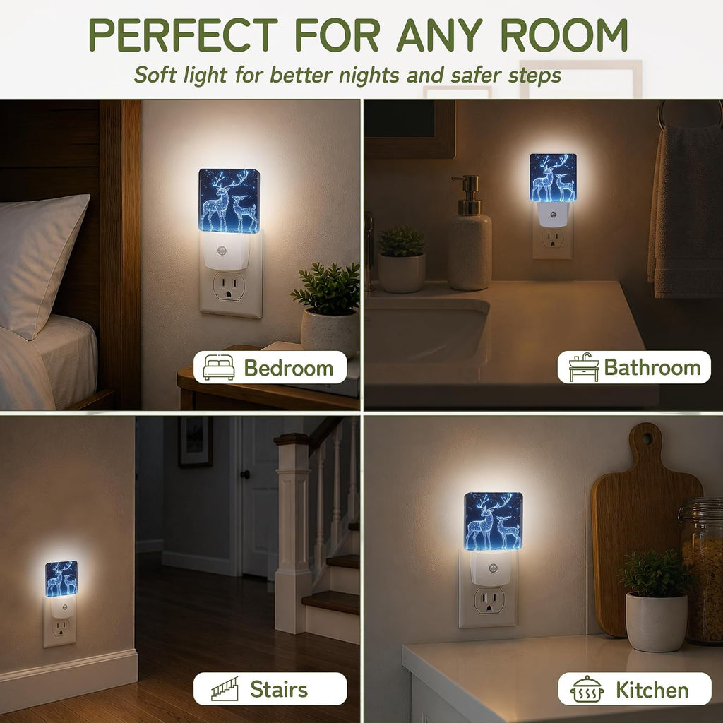 Night Light, Christmas Reindeer Night Lights Plug into Wall for Bedroom Bathroom Hallway Kitchen, Dusk to Dawn Sensor Decorative Gift for…