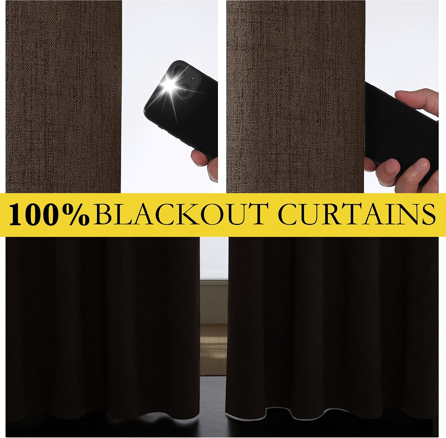 NICETOWN Coffee Vintage Linen 100% Blackout Curtains for Living Room, Thermal Insulated Curtains 102“ Long, Noise Reducing Window…