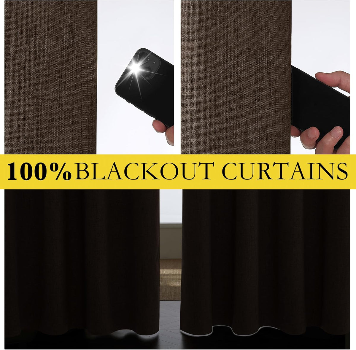 NICETOWN Coffee Vintage Linen 100% Blackout Curtains for Living Room, Thermal Insulated Curtains 102" Long, Noise Reducing Window…