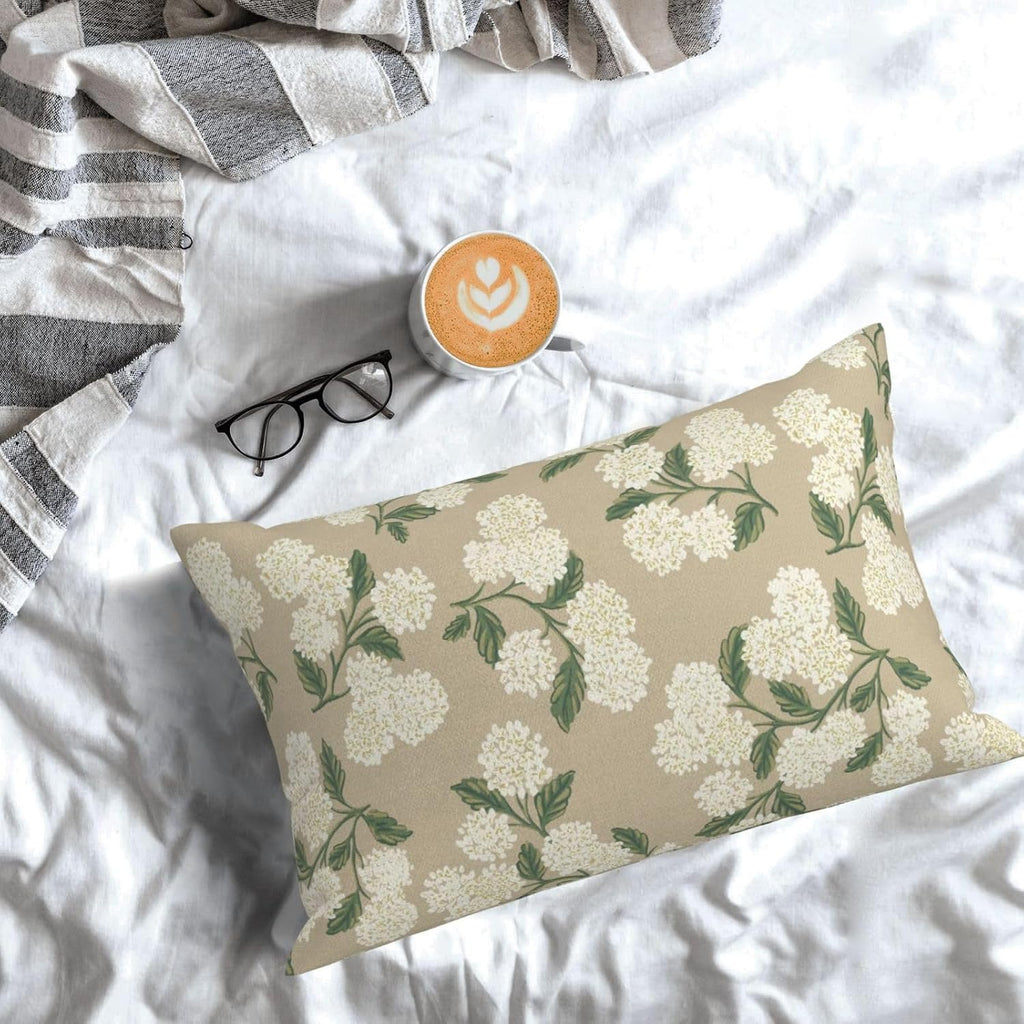 Beige Spring Pillow Covers 12x20 Inch 2 Pcs Khaki Green Hydrangea Flower Decor Throw Pillows Vintage Floral Seasonal Summer Outdoor…
