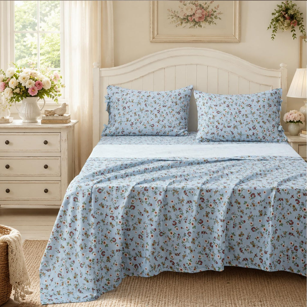 FADFAY Luxury Double Gauze Cotton King Sheet Set, Vintage Wildflower Floral Muslin Sheets, Ultra Soft Breathable Cottagecore Floral Bed…