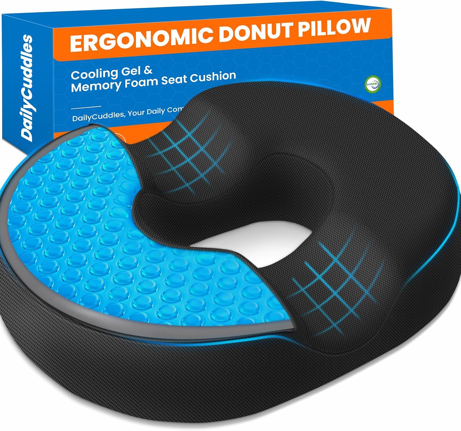 DailyCuddles Donut Pillow for Tailbone Pain, Hemorrhoids - Cooling Gel Memory Foam Chair Seat Cushion for Office, Home & Wheelchair,…