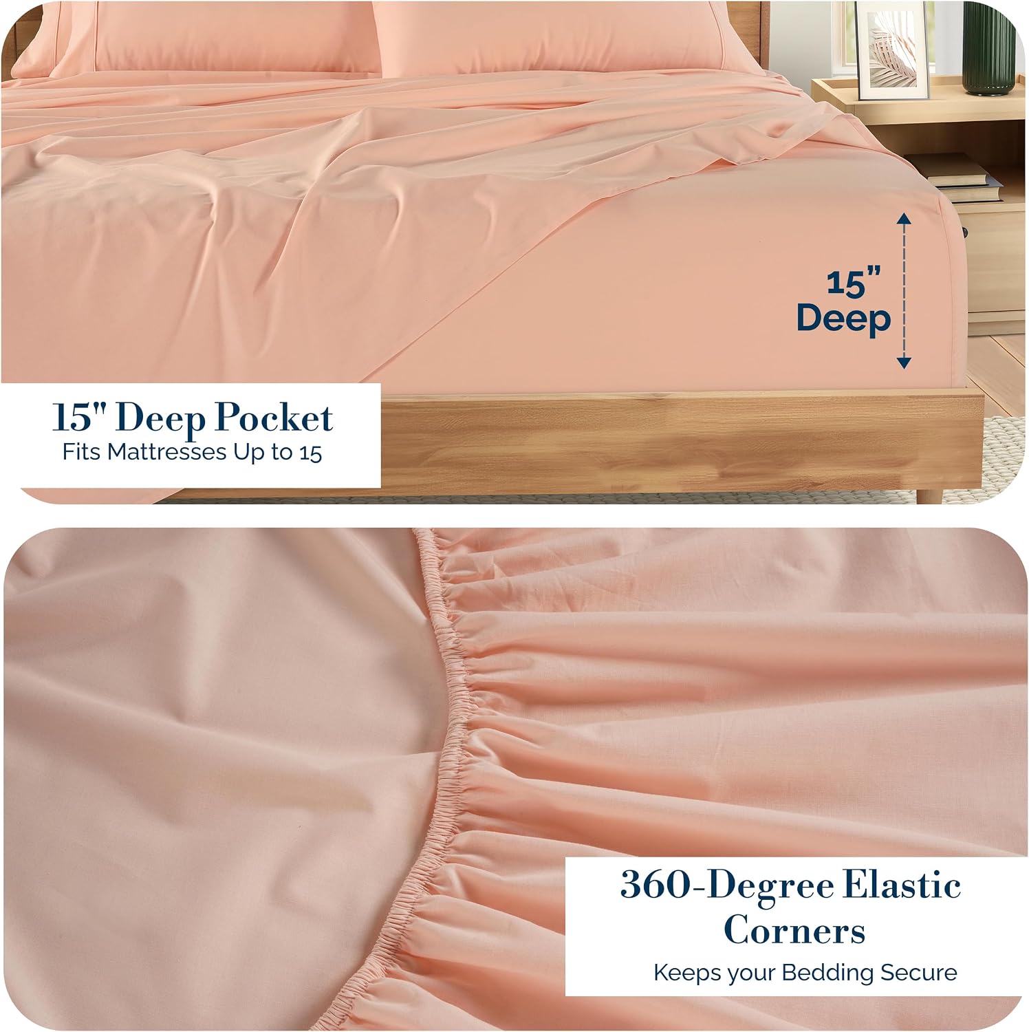 Casa Platino 100% Cotton Split King Size Sheets Set – 7 Piece Crisp Percale Split King Size Cooling Sheets, Lightweight for Summer, with…