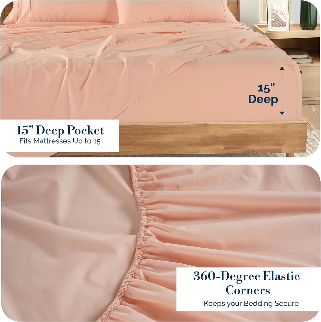 Casa Platino 100% Cotton Full Size Sheets Set – 6 Piece Crisp Percale Full Size Cooling Sheets, Lightweight for Summer, with 15" Deep…
