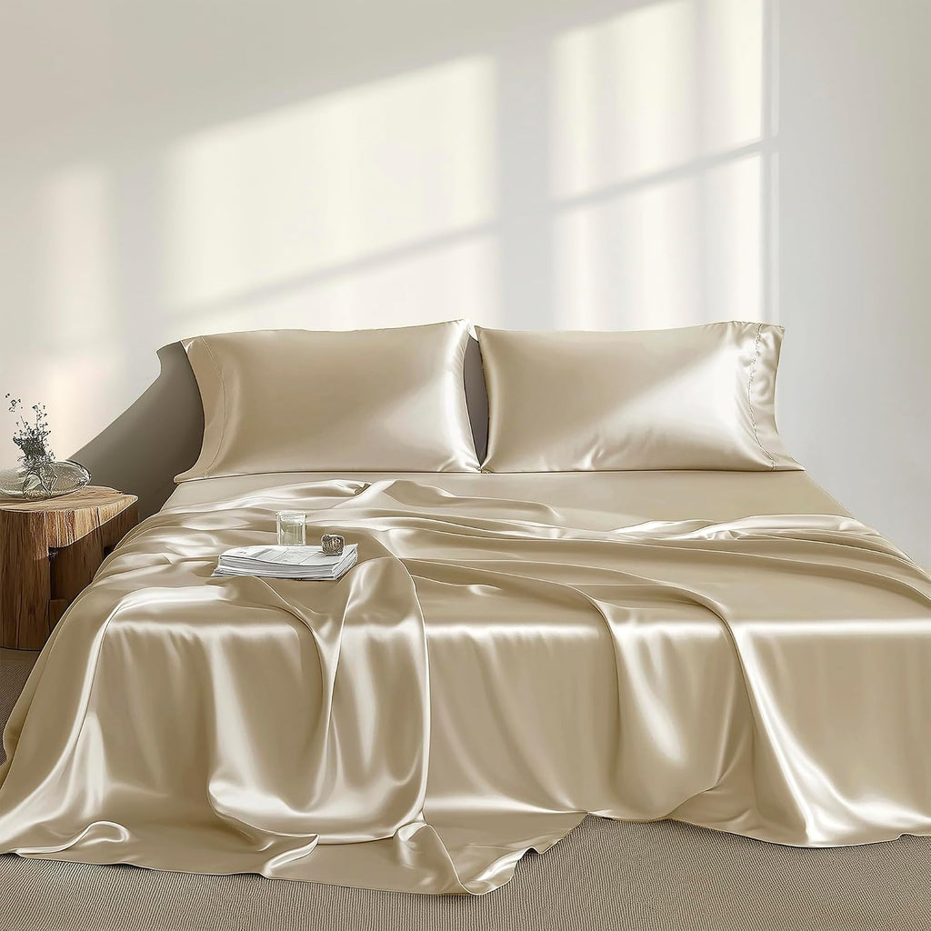 Madisonpark Madison Park Satin Sheets Twin Size, Luxurious Silky Bed Sheets, Elastic 14" Pocket fits up to 16" Mattress, Wrinkle-Free, Soft…