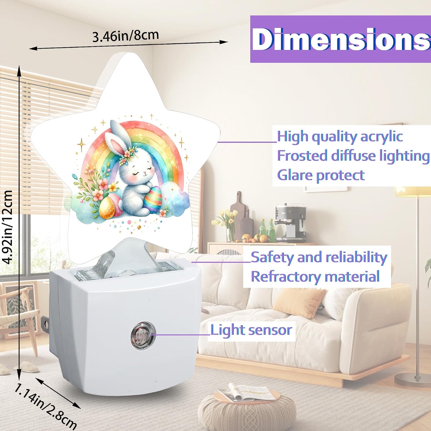 Easter Rabbit Night Lights Plug Into Wall Decorative, Colorful Rainbow Sleep Friendly Lamp, Energy Efficient Dusk-to-Dawn Sensor…