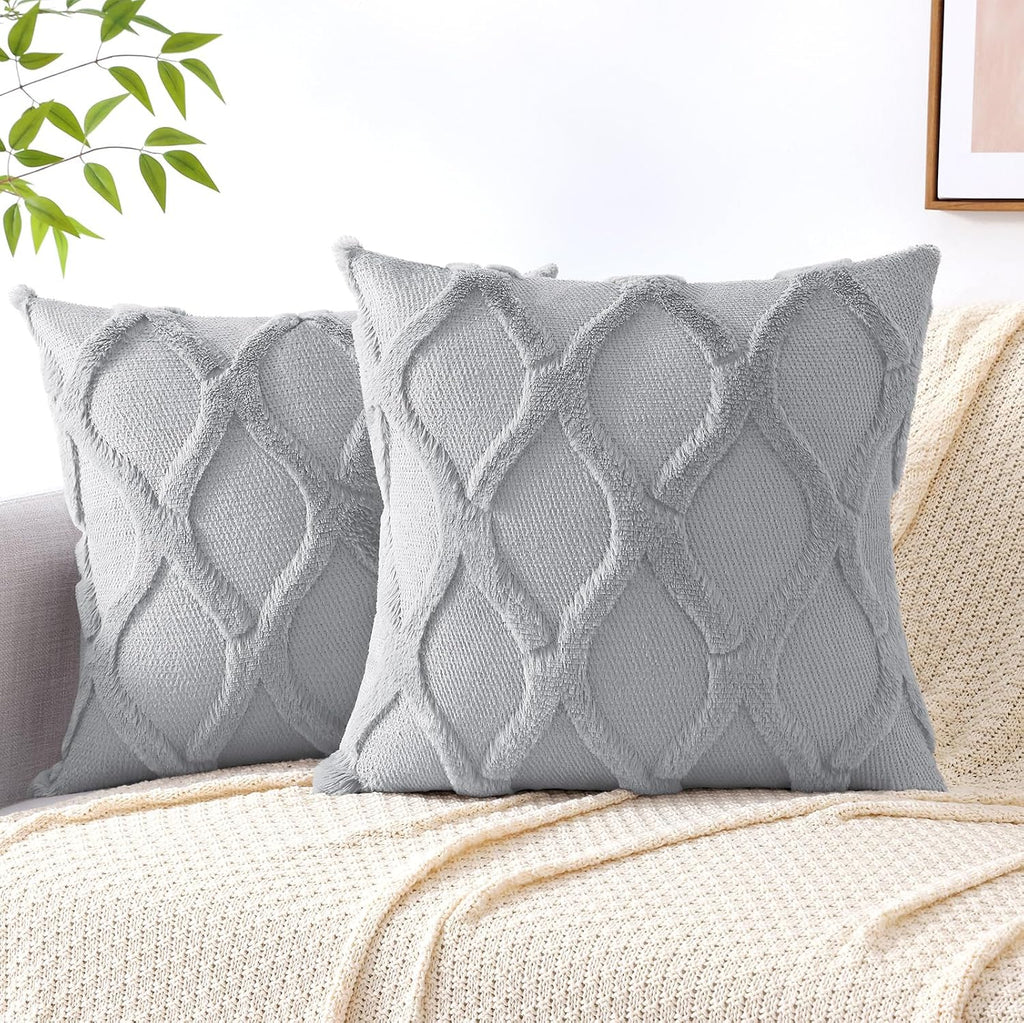 decorUhome Summer Euro Sham Throw Pillow Covers 26x26 Inch Set of 2, Soft Plush Faux Fur Wool Grey Accent Couch Pillow Covers for Modern Fa…