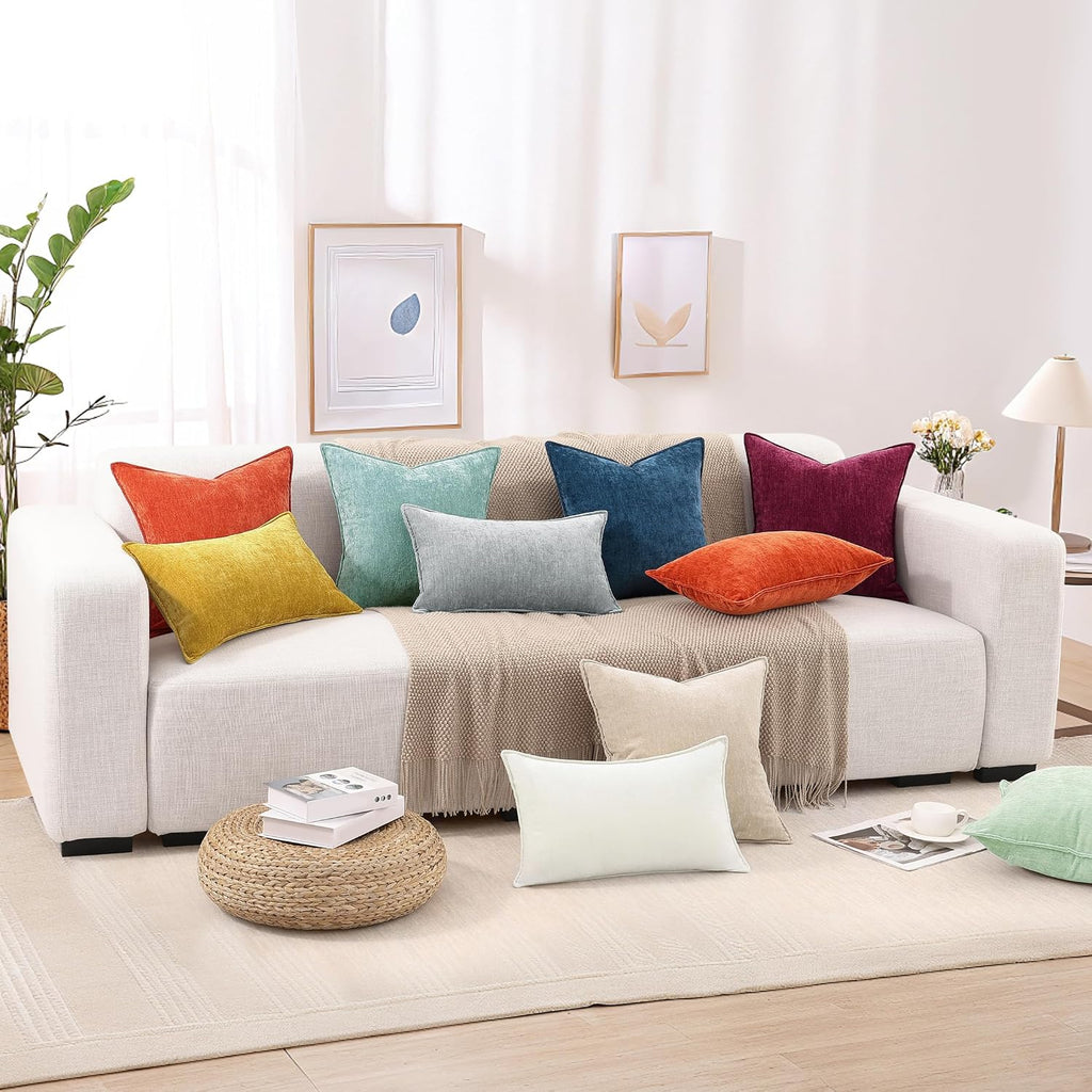 decorUhome Summer Couch Euro Sham Throw Pillow Covers 24x24 Set of 2, Decorative Soft Velvet Modern Cozy Chenille Pillow Cases with Elegant…