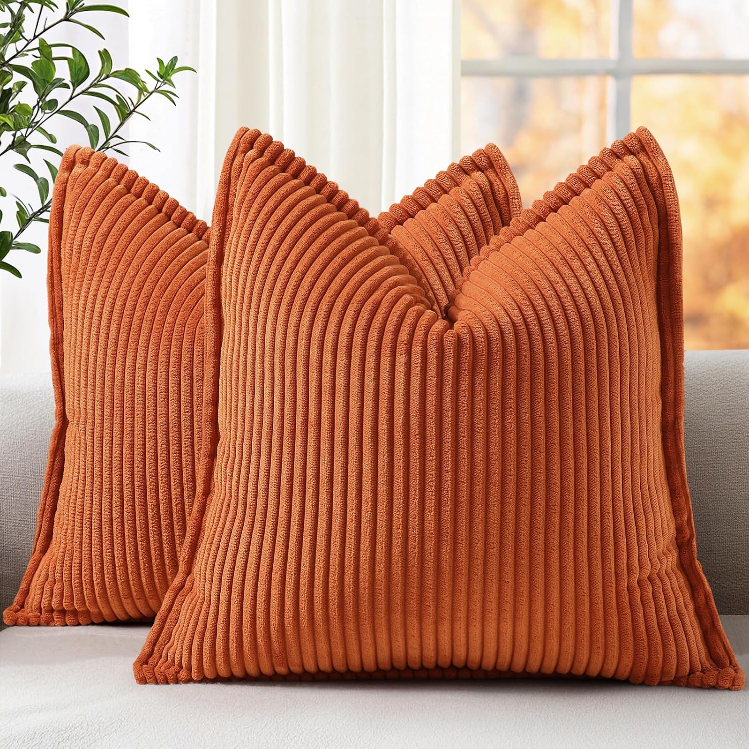 decorUhome Summer Corduroy Rust Throw Pillow Covers 20x20 Set of 2 Decorative Soft Boho Farmhouse Couch Pillow Covers for Living Room Bed S…