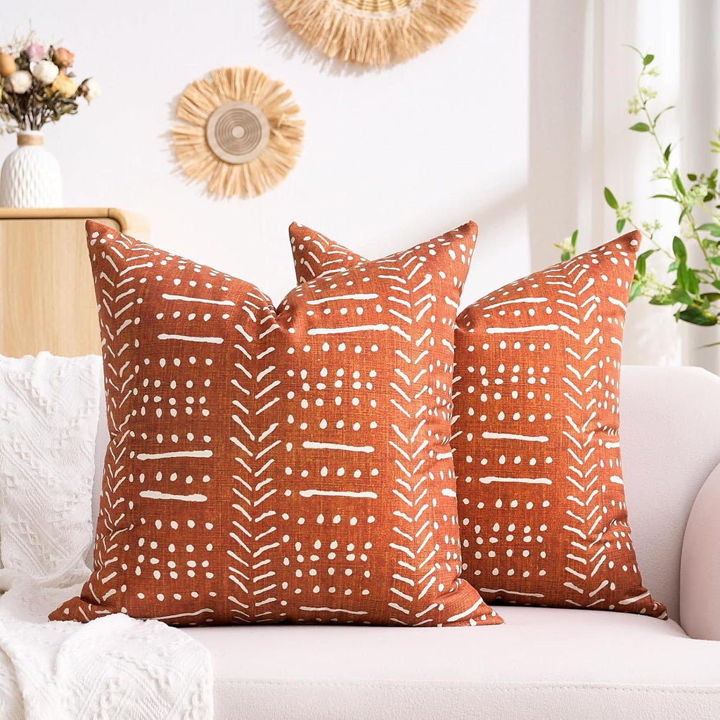BONSTRAP Brick Red Striped Throw Pillow Covers Farmhouse Terracotta Cushion Covers 18X18 Boho Burnt Orange Pillowcases Set of 2 Polk…