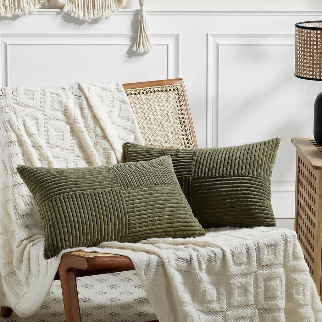 Fancy Homi 2 Packs Olive Green Lumbar Decorative Throw Pillow Covers 16x32 Inch for Living Room Couch Bed, Farmhouse Boho Home Decor…