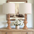 BOBOMOMO 24" Farmhouse Table Lamps Set of 2 – Rustic Light Brown Resin Bedside Lamps with Linen Shades, Medium Size Nightstand Lamps for…