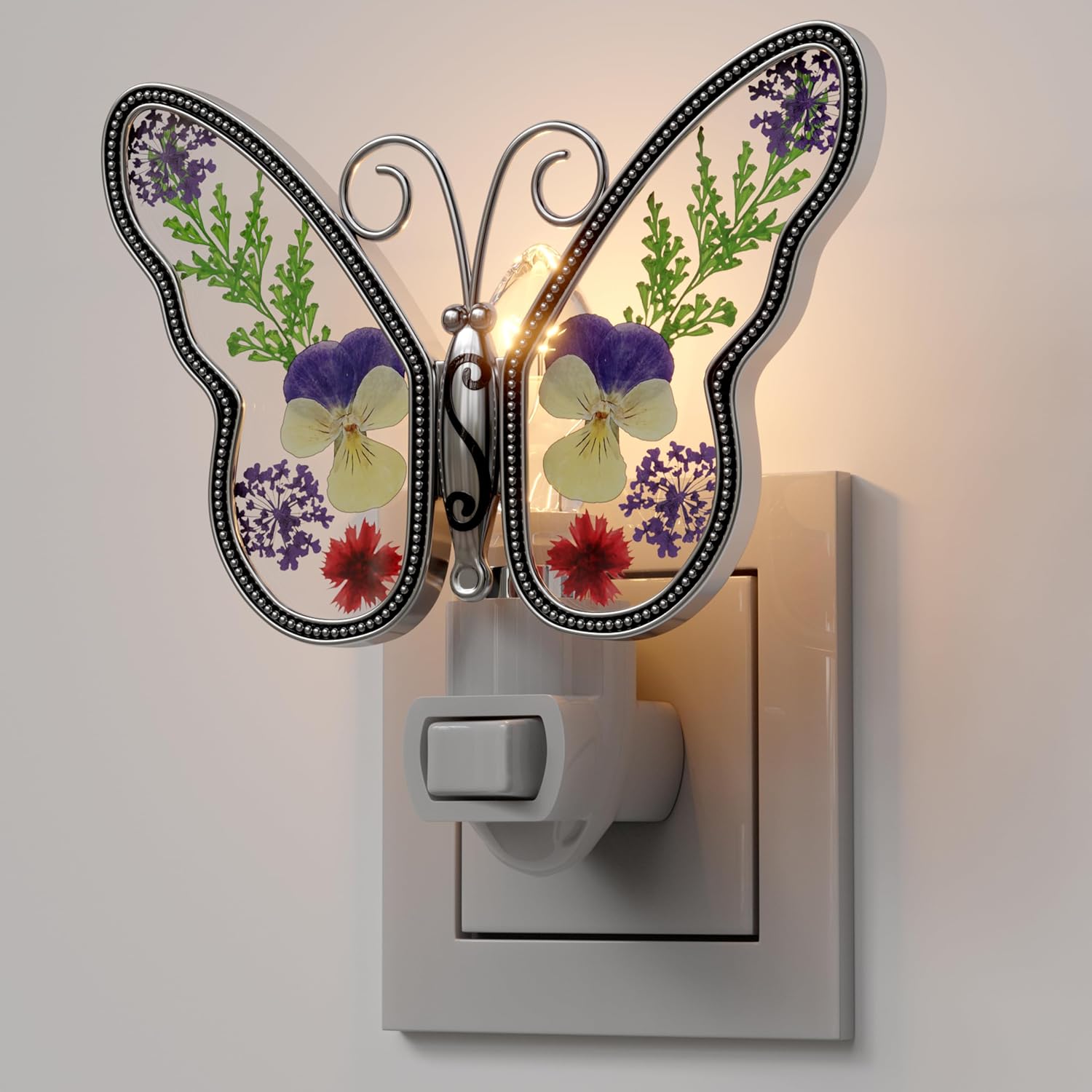 KY&BOSAM Butterfly Night Lights Plug into Wall 1-Pack 7W Plug in Night Light Dusk to Dawn 3000K Warm White Bright Real Flower+Metal…