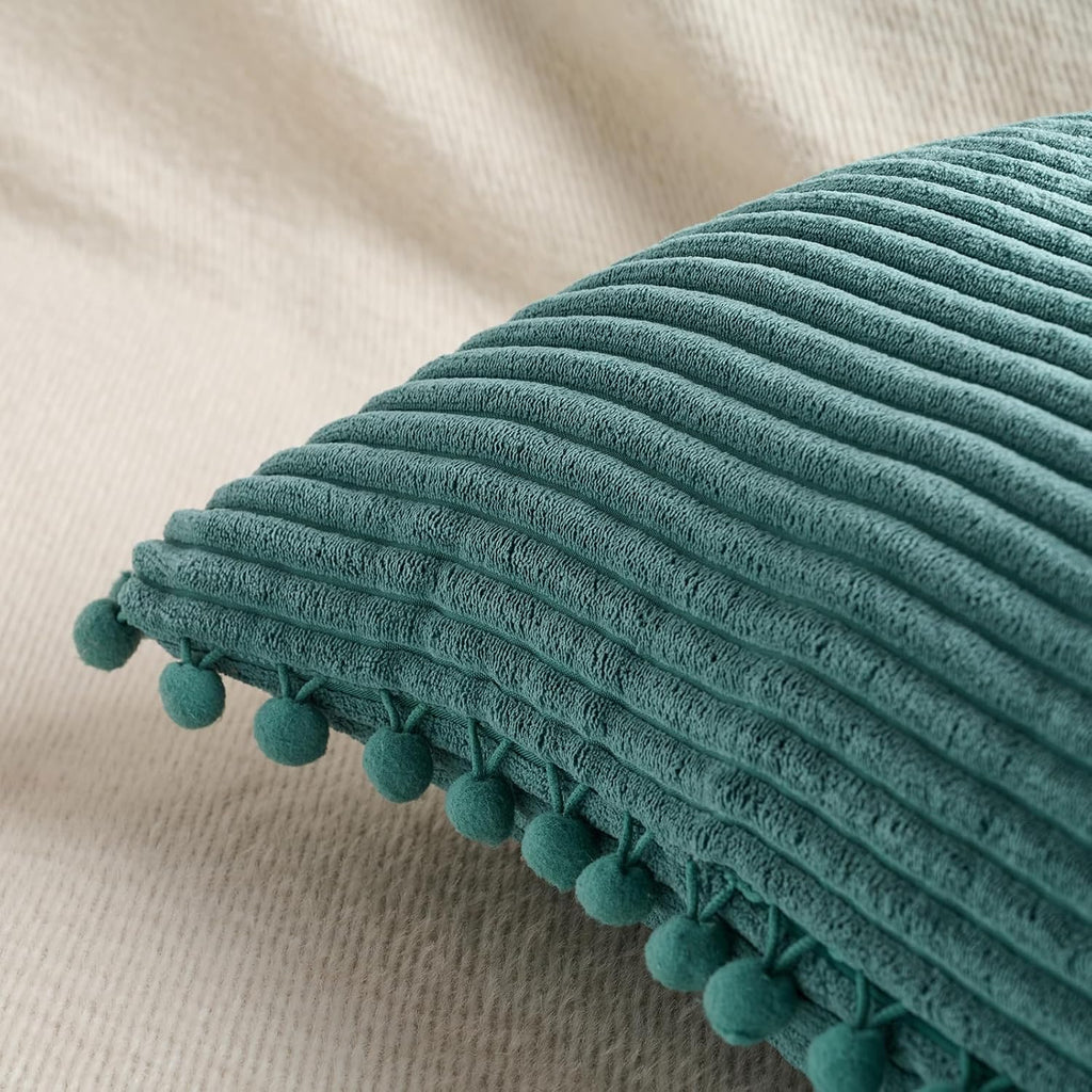 Fancy Homi 1 Pack Teal Long Lumbar Body Decorative Throw Pillow Covers 14x36 Inch with Pom-poms for Couch Sofa Bed, Farmhouse Boho Rustic…