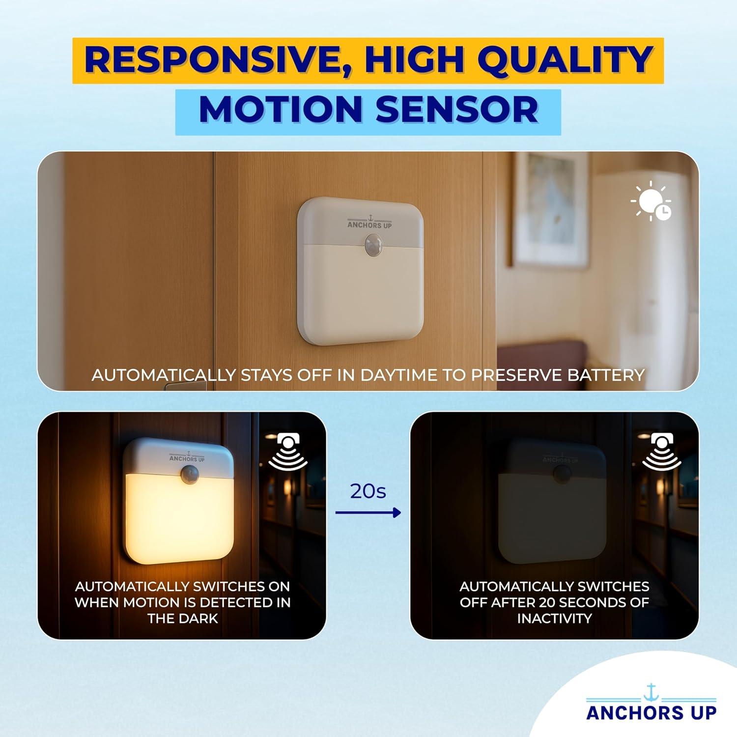 Cruise Cabin Magnetic Night Light with Motion Sensor USB Rechargeable – LED Motion Sensor Light – Warm White – for Carnival, Royal…
