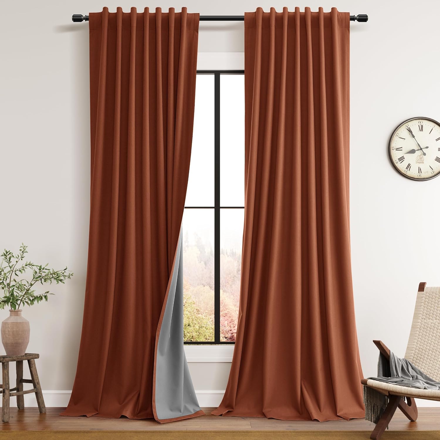 Guken Terracotta Linen 100% Blackout Curtains 102 Inch Long for Bedroom 2 Panels Set Black Out Room Darkening Thermal Insulated Soundproof…