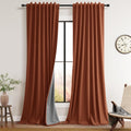 Guken Terracotta Linen 100% Blackout Curtains for Bedroom 120 Inches Black Out Light Blocking Thermal Insulated Soundproof Back Tab Hook Be…