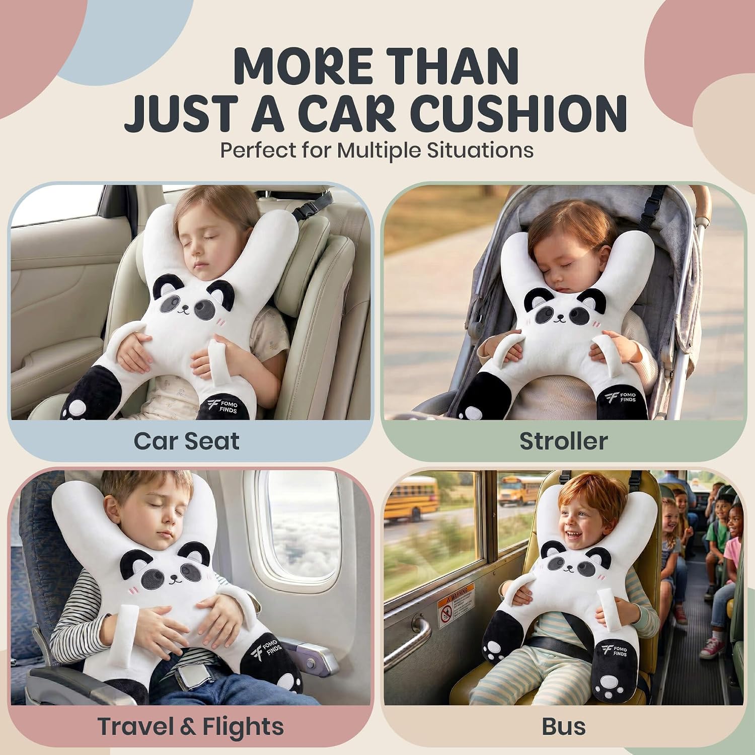 Kids Car Sleeping Pillow - X-Shaped Plush Animal for Neck & Back Support - Hands & Seat Belt Slot - Machine Washable & Compressible…