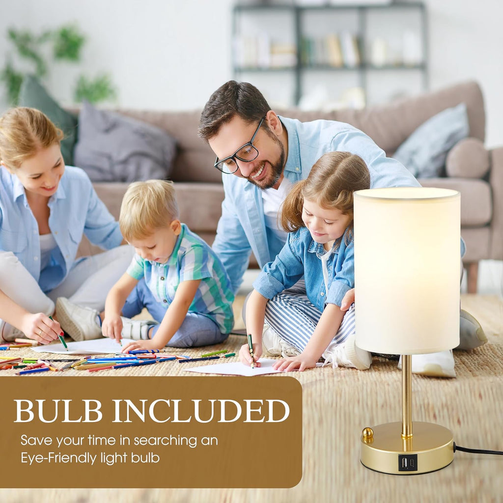 Briever Touch Control Table Lamp for Bedroom, 3-Way Dimmable Nightstand Lamp with USB Charging Ports, Bedside Desk Lamp with Gold Phone…