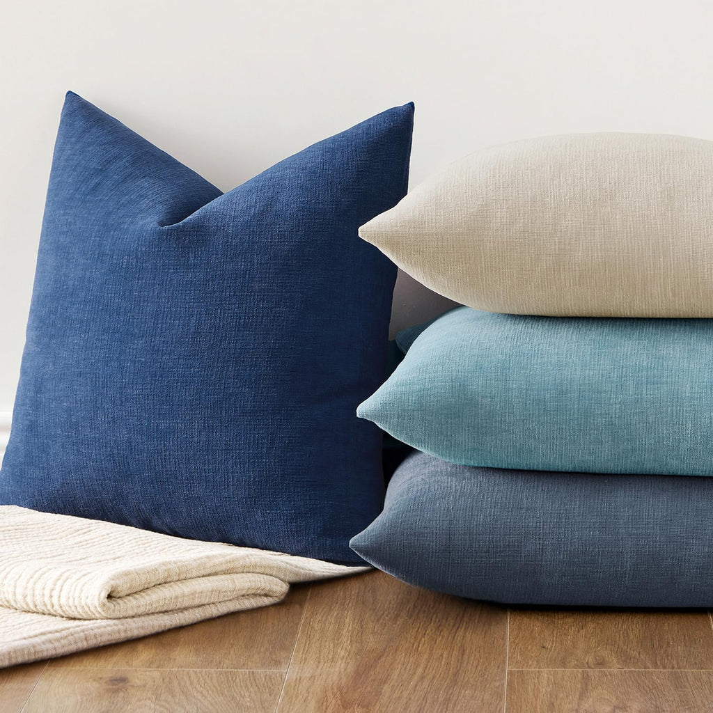 Miulee Navy Blue Couch Pillow Covers 18x18 Inch, Set of 2 Soft Chenille Decorative Square Summer Throw Pillow Covers Farmhouse for Sofa Liv…