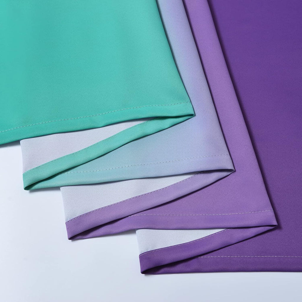 Yakamok Ombre Teal and Purple Curtains for Bedroom, Gradient Room Darkening Curtains 84 inches long, Grommet Thermal Insulated Light Blockin…