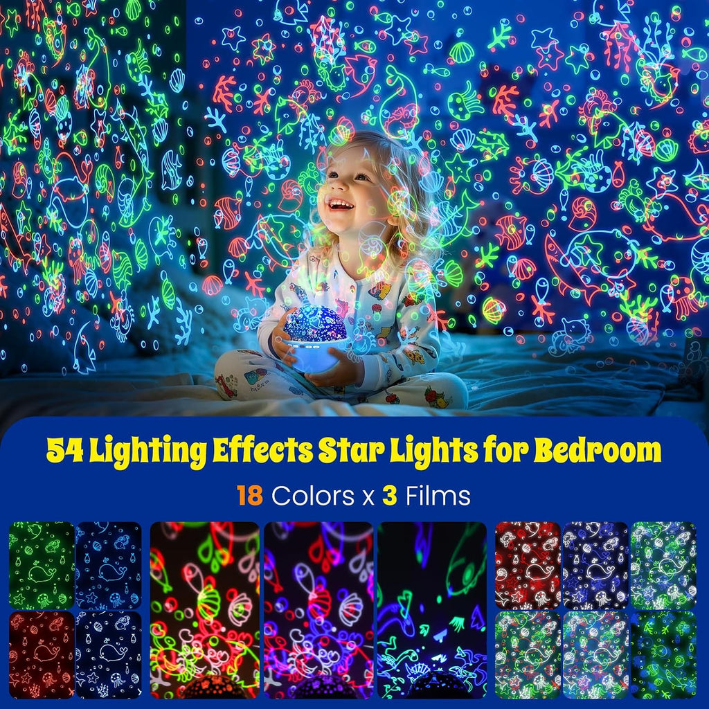 Night Light Projector, Night Light for Kids Room with Remote and Timer,360° Rotation,3 Projection Films,18 Light Modes,8 Lullaby…