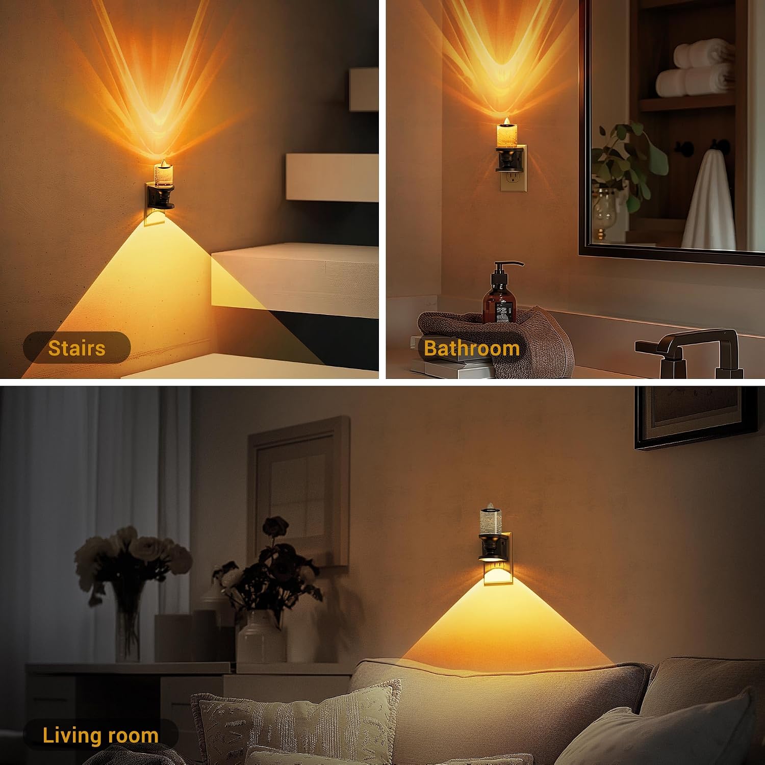 JandCase Night Light, Candle Amber Night Lights Plug into Wall 2 Pack, Flameless Flickering Candle Nightlight, 0-100LM Dimmable LED…