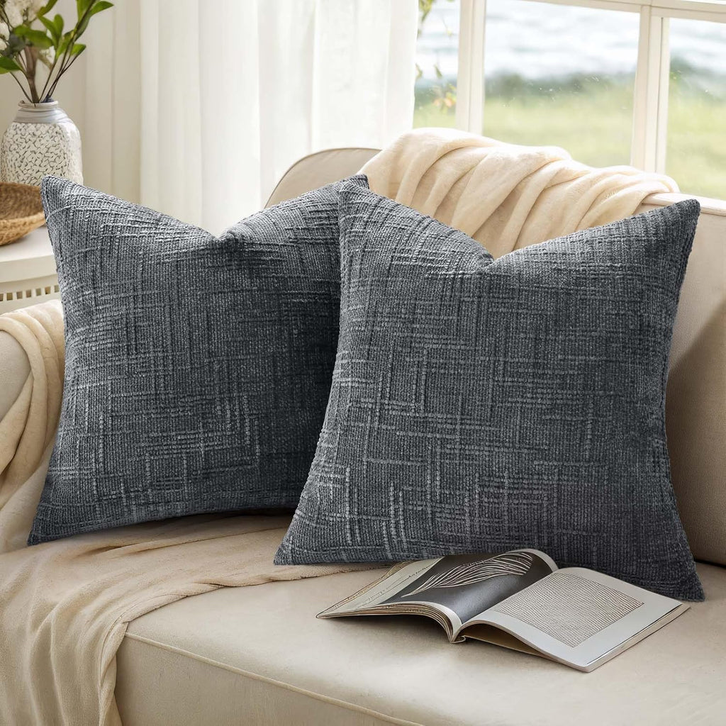 decorUhome Dark Grey Chenille Euro Sham Throw Pillow Covers 26x26 Set of 2 Textured Soft Cozy Slubby Couch Pillow Covers Modern Farmhouse B…
