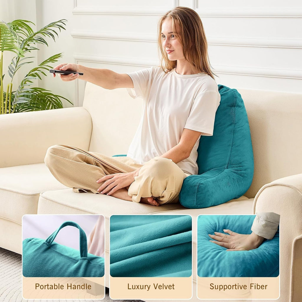 Sasttie Reading Pillow, Velvet Back Pillow for Bed Sitting Up, Adult Back-Rest Support Cushion with Arms for Sit Up on Couch, Sofa, and…