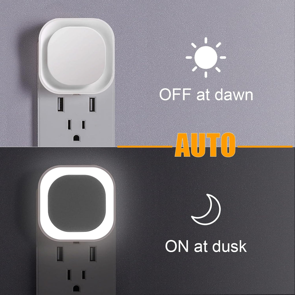 Yunlex 2 Pack Daylight White Night Light, Gentle Eye-comfort with Dimmable Wide-Glow & Indirect Reflection, Auto Dusk to Dawn Sensor…