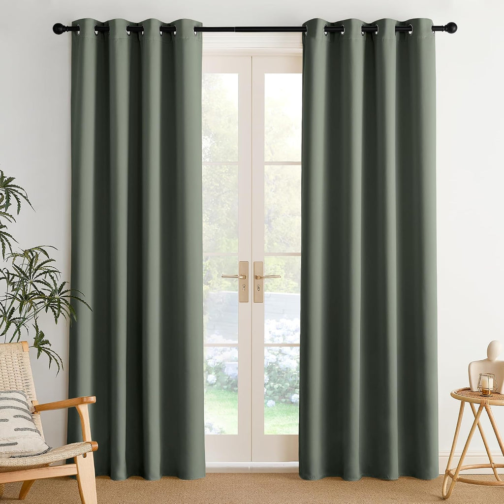 Nicetown Room Darkening Draperies Curtains Panels, 2 Panels Dark Mallard W52 x L84 silver