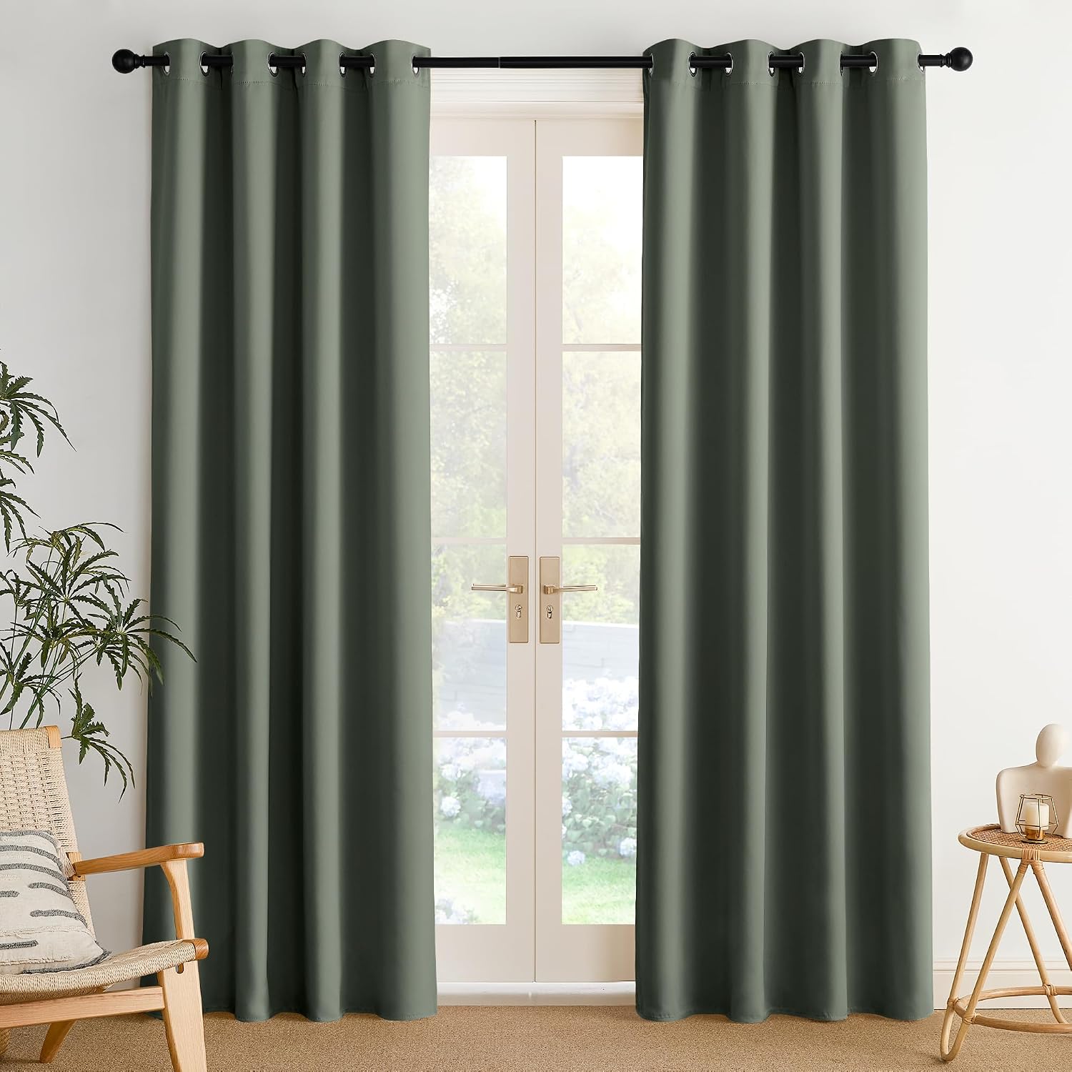 Nicetown Room Darkening Draperies Curtains Panels, 2 Panels Dark Mallard W52 x L84 silver