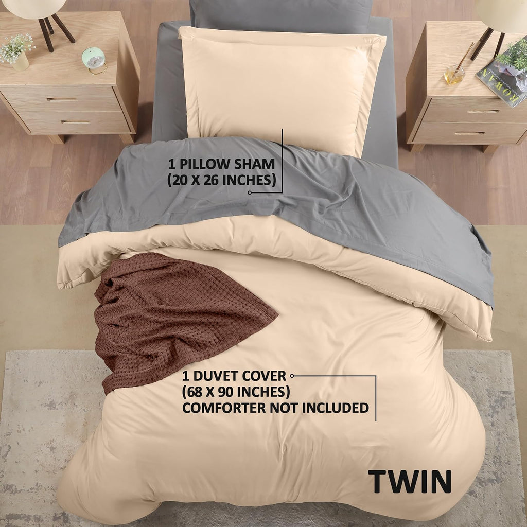 Utopia Bedding Duvet Cover Twin Size - 2 Piece with Zipper Closure - 1 Comforter Cover 68X90 Inches & 1 Pillow Sham 20X26 Inches (Beige)…