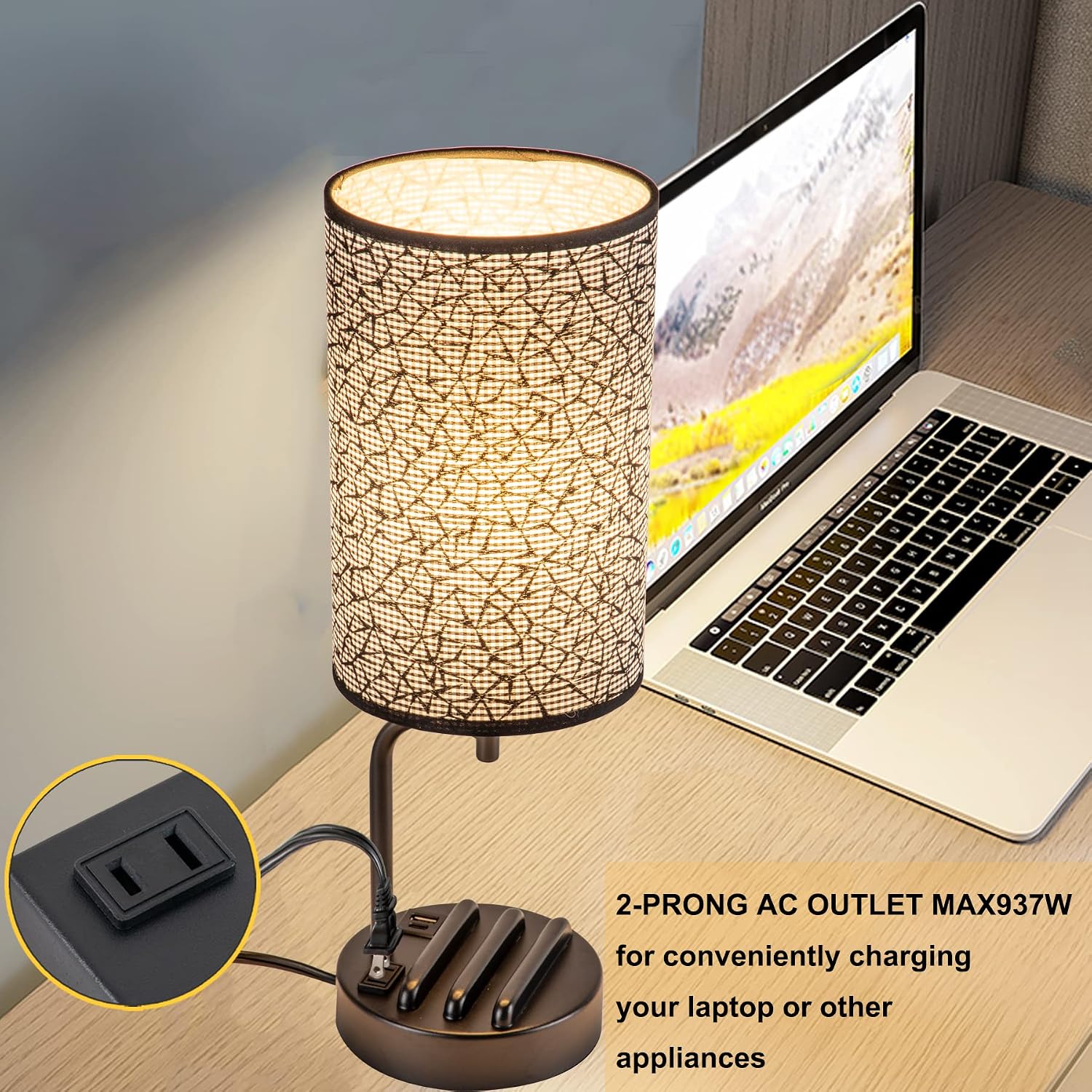 Dreamholder Touch Control USB Table Lamp, Upgraded 3-Way Dimmable Nightstand Desk Lamp with USB C & A Charging Ports and AC Outlet…