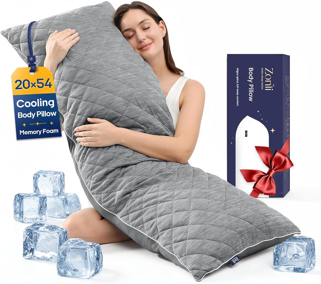 Zonli Cooling Body Pillow for Adults Side Sleeper & Pregnancy - Memory Foam Insert Long Body Pillow 20 x 54 Inch with Washable Pillowcase,…