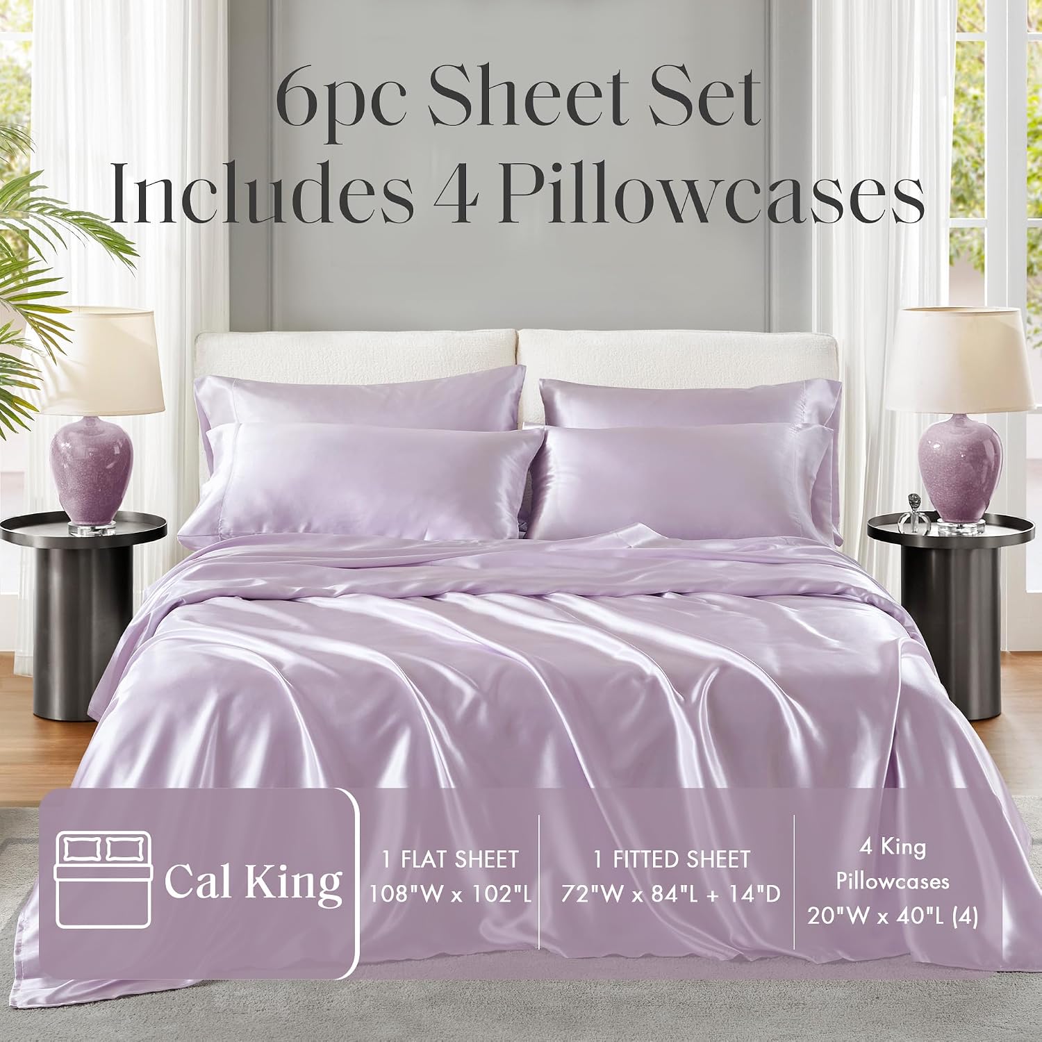 Madisonpark Madison Park Satin Sheets Cal King Size, Luxurious Silky Bed Sheets, Elastic 14" Pocket fits up to 16" Mattress, Wrinkle-Free,…