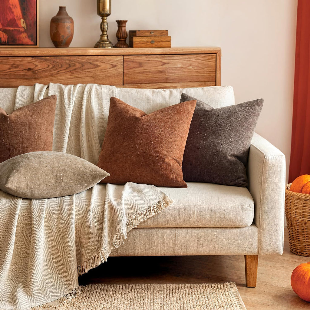 MIULEE Pack of 2 Decorative Throw Pillow Covers Soft Chenille Throw Pillows Solid Textured Euro Cushion Covers for Couch Sofa Bedroom…