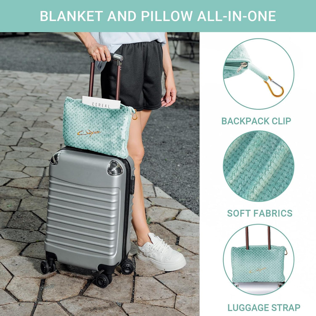 Compact Travel Blanket for Airplane, Premium Soft 2-in-1 Blanket with Pillowcase and Carry Bag, Lightweight Travel Essentials with…