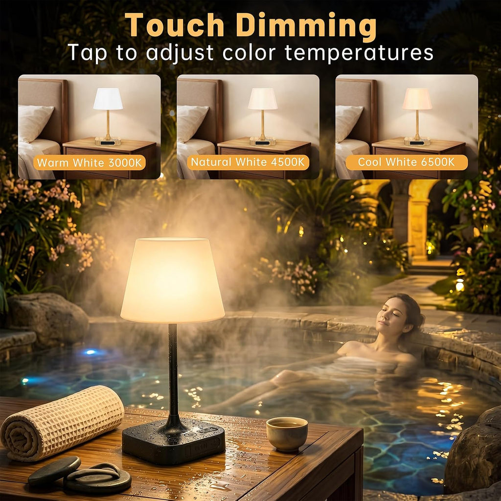 Table Lamp - 8000mAh Cordless Rechargeable Battery and Dimmable LED Display Touch Lamp for Patio Bedroom (Black, 1 Pack)