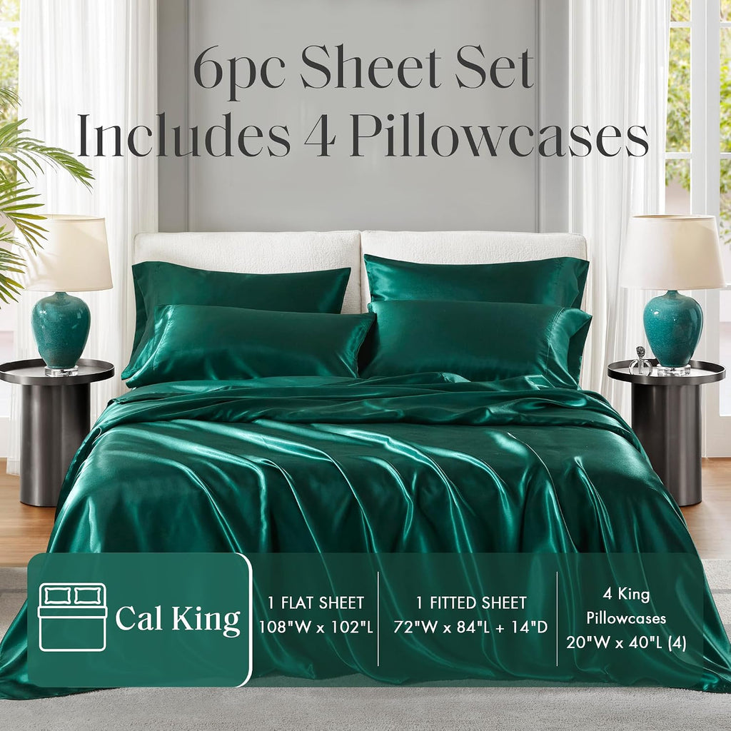 Madisonpark Madison Park Satin Sheets Cal King Size, Luxurious Silky Bed Sheets, Elastic 14" Pocket fits up to 16" Mattress, Wrinkle-Free,…