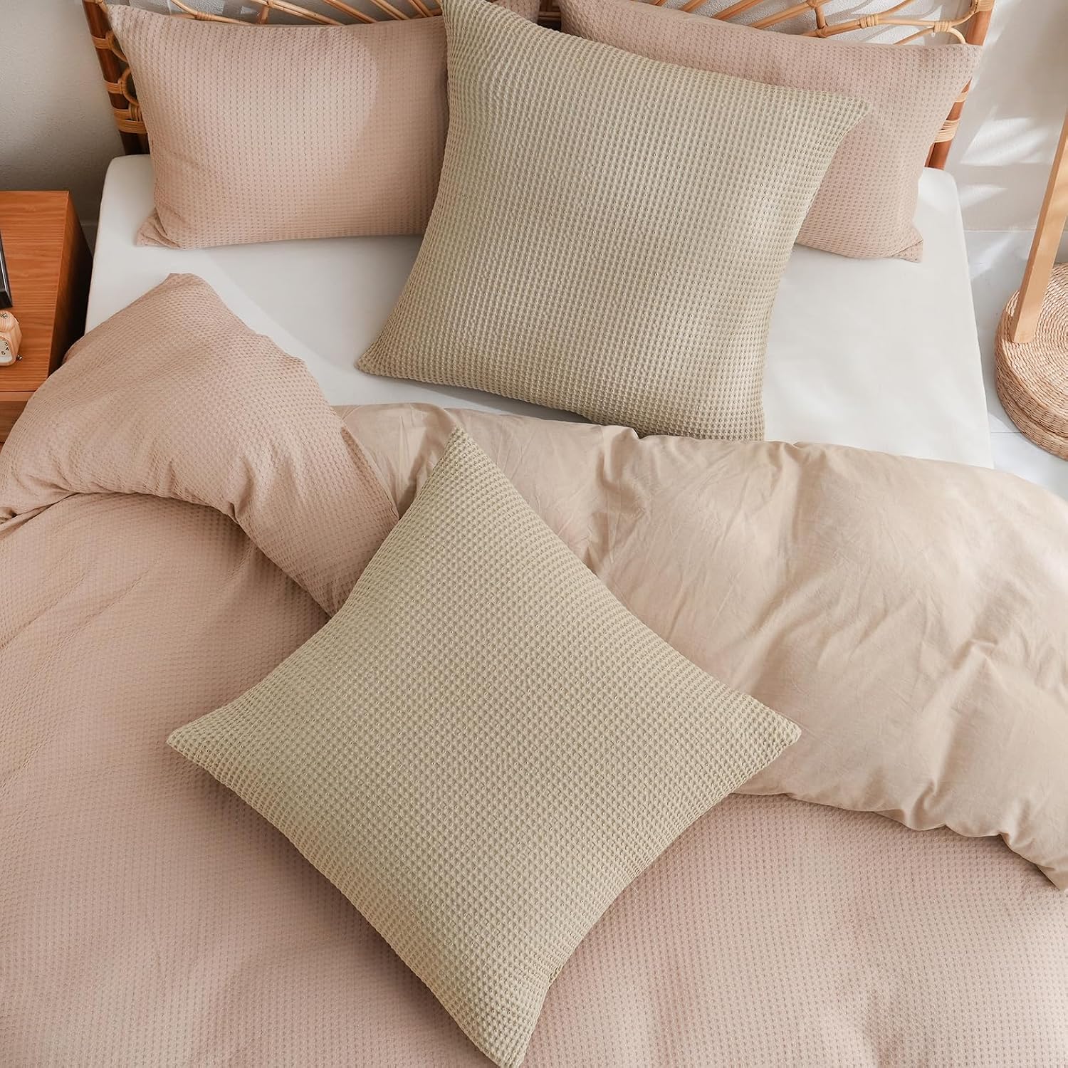 PHF 100% Cotton Waffle Weave Throw Pillow Cover, 20" x 20", No Insert, 2 Pack Elegant Home Decorative Square Throw Pillow Covers for Bed…