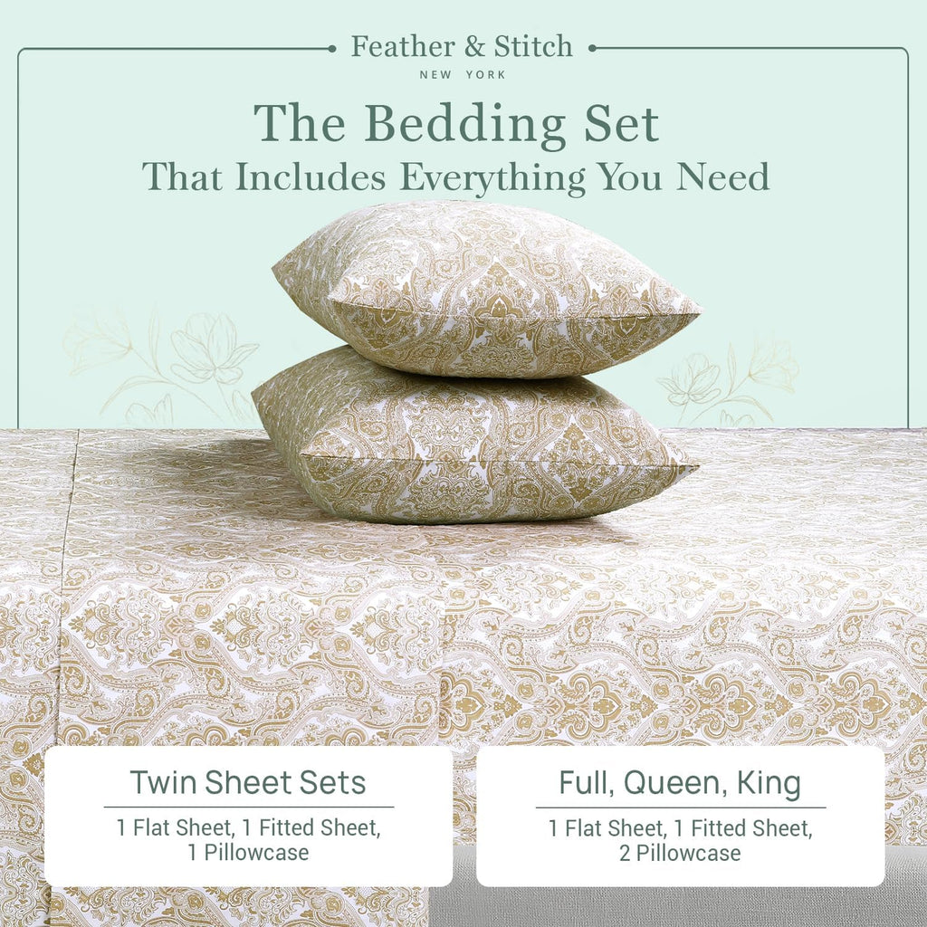 Featherstitchnewyork Feather & Stitch Softest 100% Cotton Sheets, 300 Thread Count Percale Weave Bedding, 16" Deep Pocket, Cooling Sheets,…