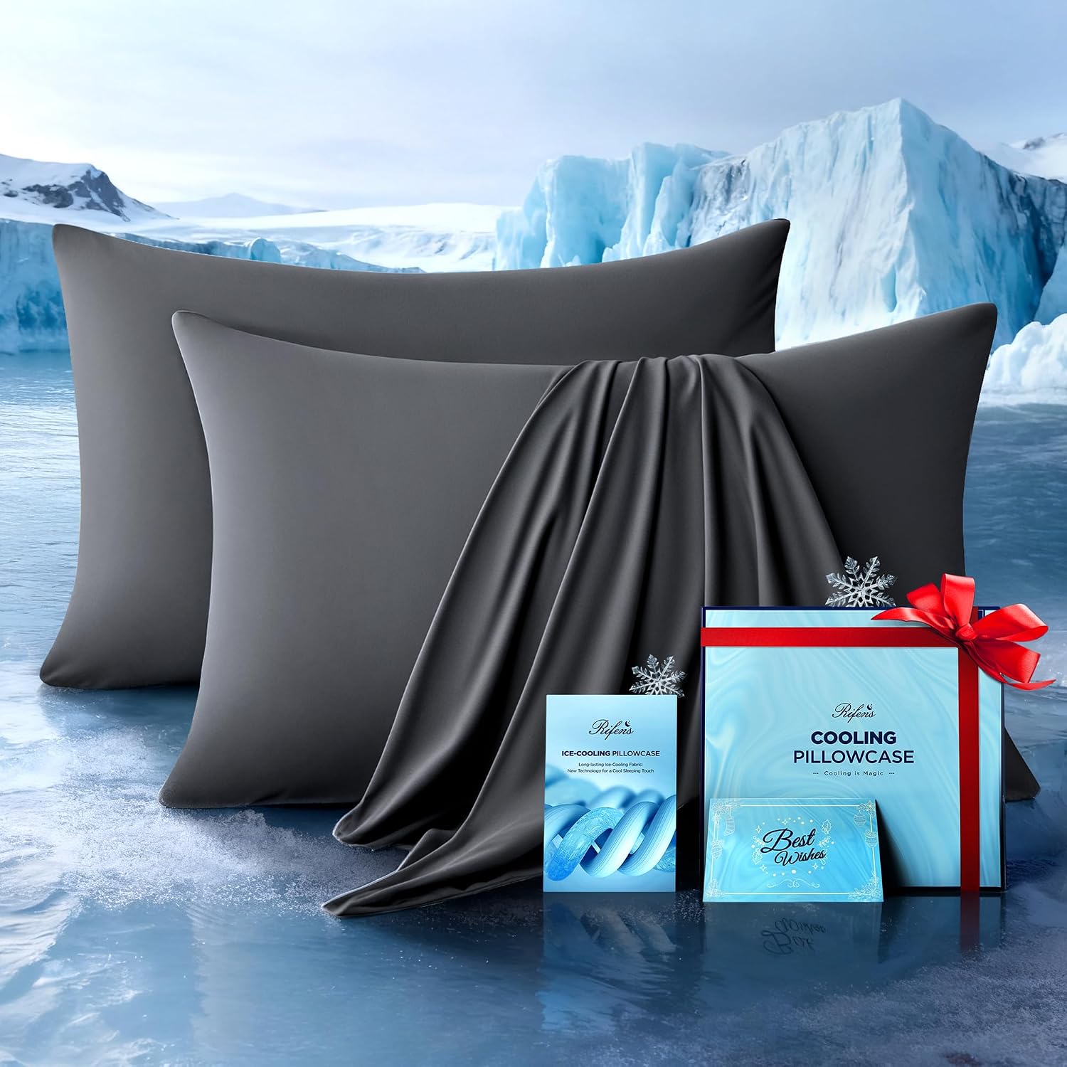 Rifens Ultra-Chill Cooling Pillowcase Set of 2 for Hot Sleepers, Softer Than Silk Pillow Cases for Protecting Hair & Skin, Breathable Bed P…