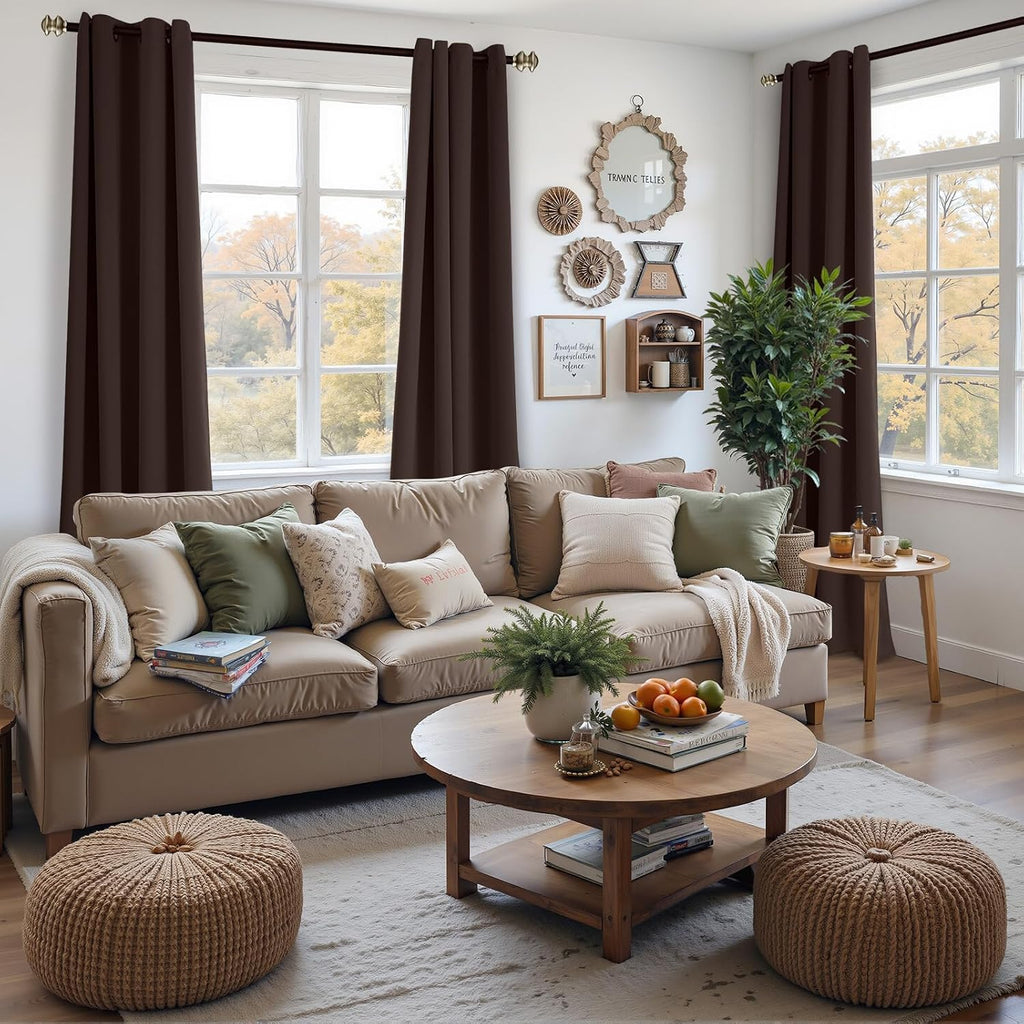 YoungsTex Brown Blackout Curtains 80 Inches Length for Living Room - Thermal Insulated with Grommet Room Darkening Fall Window Drapes for B…
