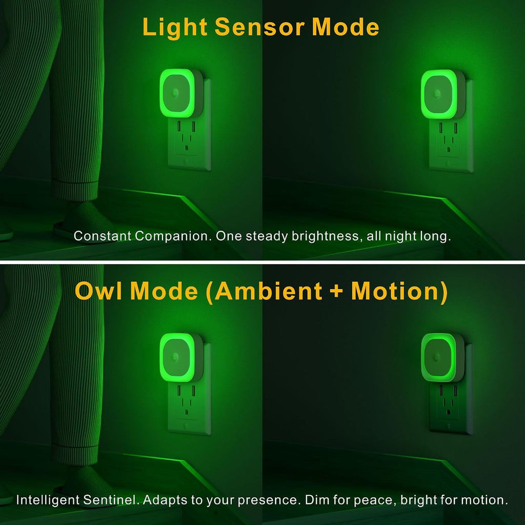 Yunlex 2 Pack Plug in Night Light with Motion Sensor & Dusk to Dawn Sensor, 3 Sensor Modes, Auto ON/OFF, Dimmable Reflected Light, Calming…