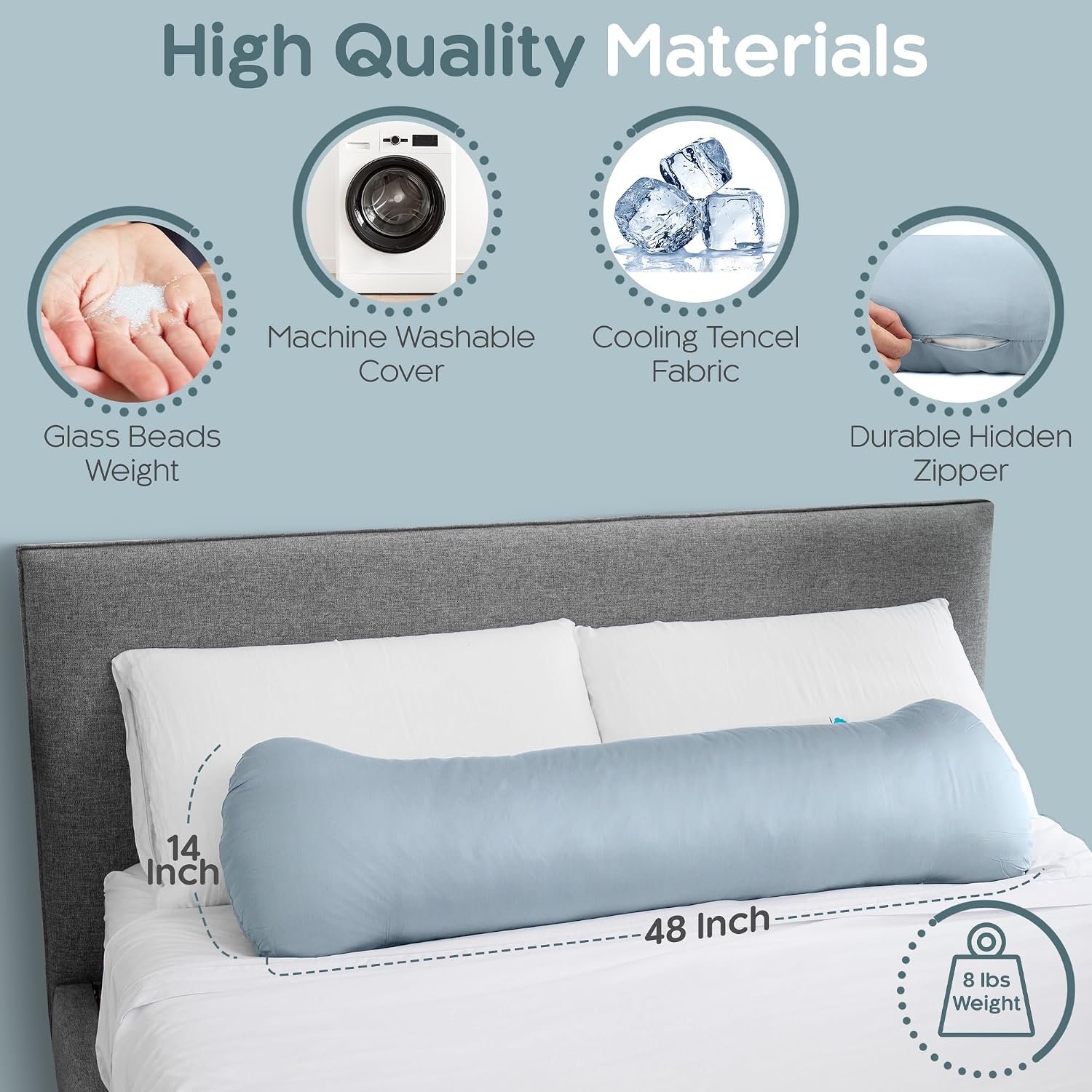 Weighted Body Pillow 8lbs - Weighted Pillow for Deeper Sleep (48" x 14") - Cooling Body Pillows for Adults, Side Sleeper Body Pillows…