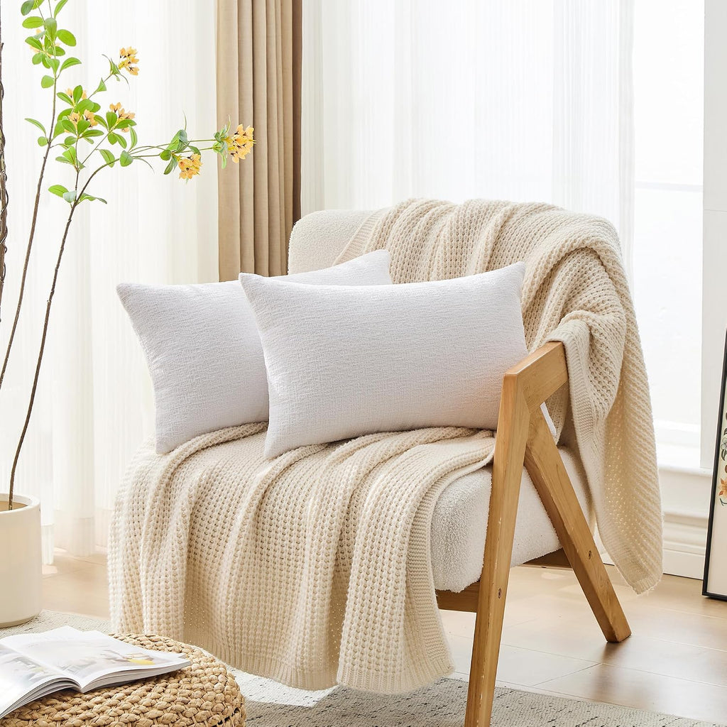 Gawamay Set of 2 Decorative Lumbar Soft Chenille Throw Pillow Covers 12x20 Inch (30x50 CM), Boho Farmhouse Cushion Cases, Couch Pillow Cove…